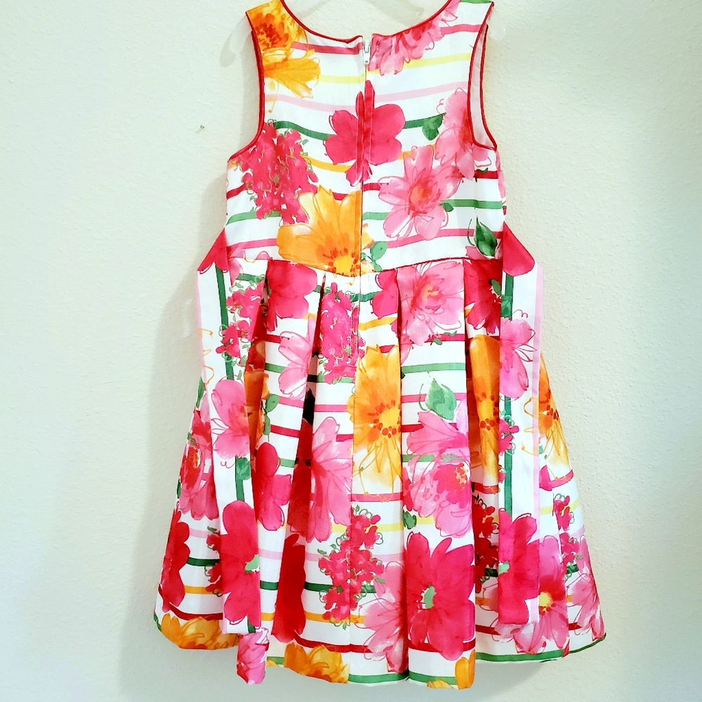 Jessica Ann Kids Dress Size 4 Floral Sleeveless Striped Girls Dress - Picture 4 of 7